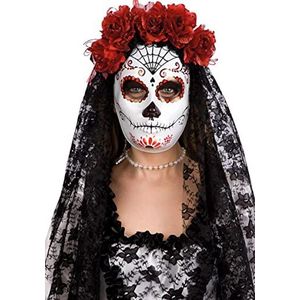 Carnival Toys 00173 - masker voor volwassenen wit gezicht met decoratie en rozen