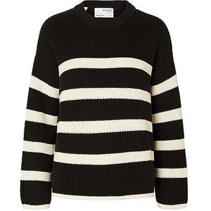 SELECTED FEMME Dames Slfbloomie Ls Knit O-Neck Noos Pullover, zwart/strepen: sneeuwwit, XL