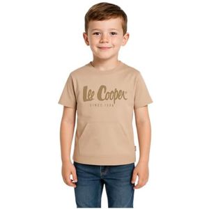 Lee Cooper, T-shirt, jongens, meisjes, (4-14 jaar), poloshirt, tanktop, overhemd, bedrukt, kleding, uniseks, kinderen, sport, ademend, model LCN61 TS B S4-6A, Beige, 6 Jaar