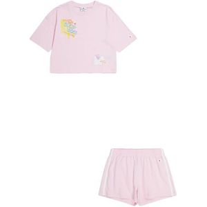 Champion Legacy Summer Graffiti G - Graphic Boxy T-shirt en shorts compleet, roze confetto, 11-12 jaar meisjes en meisjes SS24, Roze Confetti, 11-12 Jaar