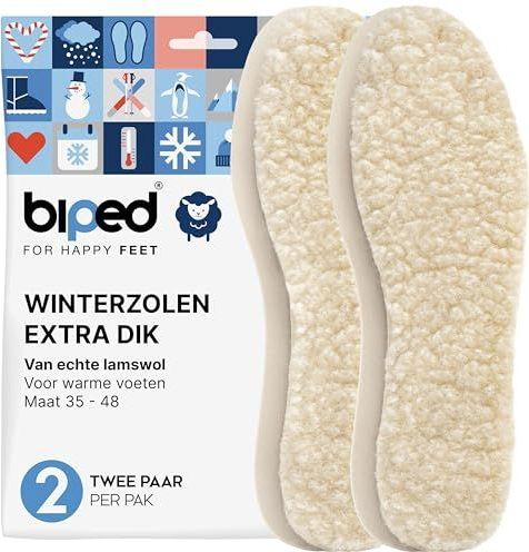 biped 2 paar inlegzolen van lamswol - Extra dikke inlegzolen van echte lamswol - Verwarmende inlegzolen voor dames en heren z1015(35)