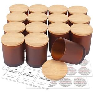 SUPMIND Set van 15 kaarsglazen potten - 7 oz matte amber lege kaarsenpotten met bamboedeksels en kleverige labels, matbruine kaarsenpotten in bulk voor het maken van kaarscontainers -