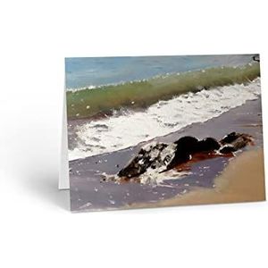 Strandscènekaart, blanco wenskaart of verjaardagskaart met schilderij van rotsen op strand - A5 maat - 061