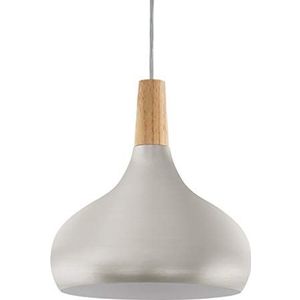 Eglo Sabinar Hanglamp, 1-lichts, van staal en hout, kleur: geborsteld zilver, bruin; fitting: E27; diameter: 28 cm.