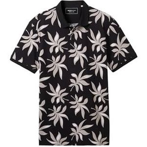 TOM TAILOR Denim Poloshirt voor heren, 35495 - Black Summer Leaf Print, M