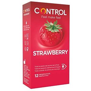 Control Strawberry condooms doos met 12 condooms, passie voor aardbeiaroma, gesmeerde veilige seks. Geniet van condooms met perfecte pasvorm voor een veilige relatie.