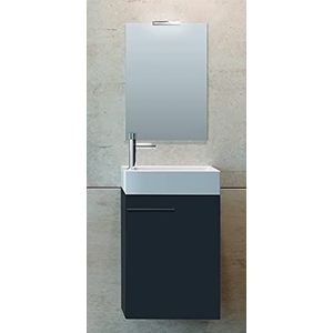 Inmocore Mini-badkamermeubelset, vrijstaand, 1 deur, met wastafel, keramiek, 1 stuk en spiegel, hout, grijs, 40 cm