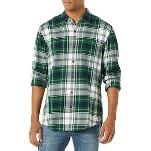 Amazon Essentials Men's Flanellen overhemd met lange mouwen (verkrijgbaar in grote en lange maten), Groen Wit Plaid, XS