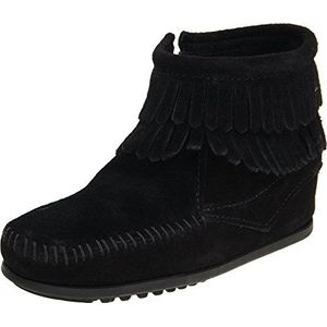 Minnetonka Unisex-Kind Dubbele Fringe Zijrits Laarzen, Zwart, 25 EU