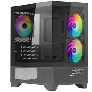 Nuwo Clash CK100 PC-behuizing Gaming Micro-ATX - Mini Tower met 3 ARGB-ventilatoren 120 mm - Front en Zijwand van panorama-glas, zonder frame, zwart