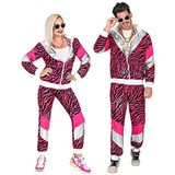 Widmann - kostuum jaren '80 trainingspak tijger, licht op onder UV-licht, roze, jas en broek, dierenprint, joggingpak, retro stijl, bad-knopparty, carnaval
