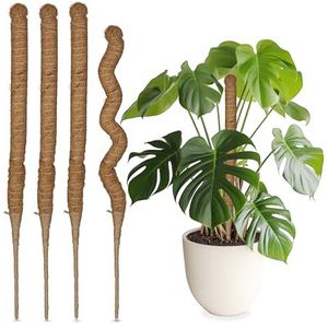 Relaxdays mosstokken, set van 5, kokos en jute, flexibele plantenstokken, voor monstera, epipremnum, etc, 60 cm, natuur