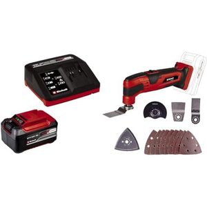 Originele Einhell 18V 5.2 Ah PXC Starterkit (accu&snellader, 18 V, max.1260 W) & Einhell accu multitool TC-MG 18 Li Solo Power X-Change (, 18 V, incl. accessoires, zonder accu en lader)