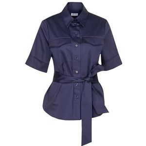 Seidensticker Hemdblouse voor dames, modieuze blouse, regular fit, hemdblousekraag, korte mouwen, katoenmix, stretch, Donkerblauw, 48