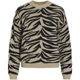 VILA - Trui - Beige - Ronde Hals - Dierenprint