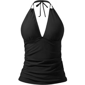 Yonique Tankini-top voor dames, zonder onderkant, V-hals, zwemtop, buikcontrole, badpak top, Zwart, M