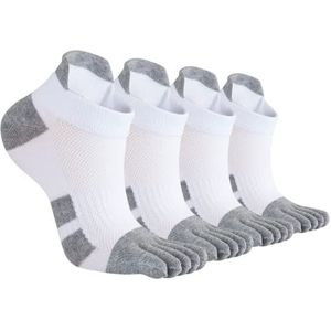 SOXSENSE Teensokken enkel premium katoen vijf vinger teen sokken voor hardlopen wandelen wandelen (maat 8-11), Kleur: wit., Large