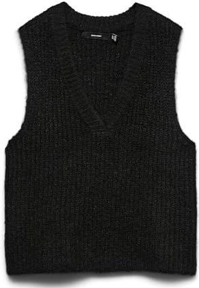 Vero Moda - Rib Sl V-hals Vest - Zwart - Losse Pasvorm
