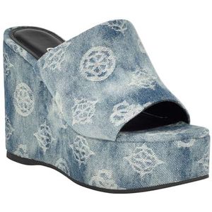 Guess Women's YENISE Wedge Sandal, Denim Blue 420, 9