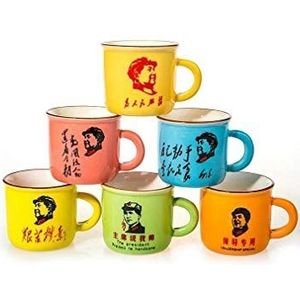 lachineuse - 6 Mao Zedong sake mokken - Chinees sake servies voor alcohol, koffie en thee - Porselein - Origineel cadeau-idee China Communistisch - Chinees servies - President China Communisme