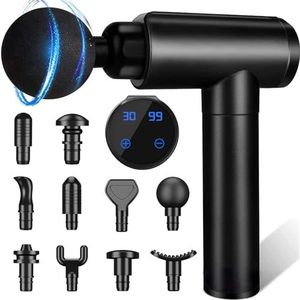 Massagepistool, diep weefsel, stille percussie, spier, rug, nek, hoofd, schouder, lichaamshamer, massageapparaat voor atleten, pijnverlichting met 30 snelheden, zwart