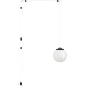 EGLO Hanglamp Rondo 3, pendellamp met kabel en stekker, lamp hangend boven eettafel, eetkamerlamp van zwart metaal en wit glas, E27 fitting