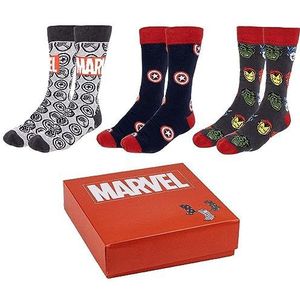 Marvel sokken, meerkleurig, 3 paar, maat 35 tot 41, lange sokken van katoen, polyamide en elastaan, origineel product, ontworpen in Spanje, Meerkleurig, 35-41