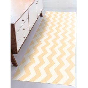 Vinyl tapijt, zigzagpatroon, geel en wit, 66 x 250 cm