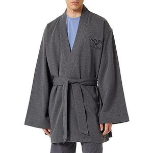 Emporio Armani Heren Dressing Gown Kimono Iconic Terry Nightgown, Black Melange Grey, L/XL