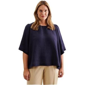 Seidensticker Dames Shirtblouse - Fashion Blouse - Regular Fit - Ronde hals - Korte mouwen - 100% linnen, Donkerblauw, 54 NL