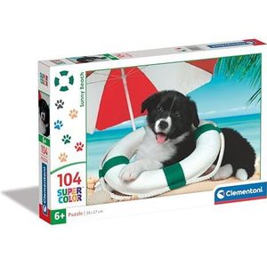 Clementoni - Supercolor Sunny Beach-104 stukjes kinderen 6 jaar, puzzel hond, dieren, Made in Italy, meerkleurig, 25767