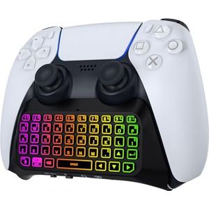 MoKo RGB Backlight Keyboard for PS5 Controller, Bluetooth Wireless Mini Gamepad Chatpad for Playstation 5 with Upgraded Built-in Speaker & 3.5mm Audio Jack for PS5 Controller Accessories