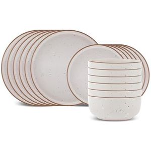 Karaca Chicago Dot 18-delige aardewerk dinerset voor 6 personen, dinerbord, zijbord, kom, beige