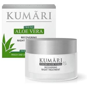 KUMARI Recovering Night Treatment Nachtcrème met aloë vera, hyaluron- en sheaboter voor regeneratie en anti-aging, gezichtscrème met 76% onverdund biologisch aloë vera plantensap (50 ml)