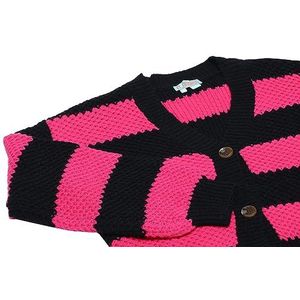 Libbi Dames gestreepte cardigan met lange mouwen met V-hals acryl zwart roze maat XS/S, zwart, roze, XS