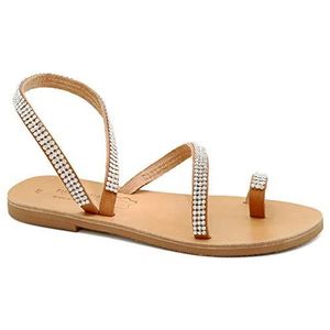 Beige 36 Emmanuela Griekse handgemaakte rhinestone sandalen, hoge kwaliteit zomer schoenen voor vrouwen, platte riem sandalen met open teen enkelriem