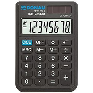 Calculator DONAU TECH/K-DT2081-01 8-cijferig wortelfunctie/90x60x11 mm/kleur: zwart/computer met 8-cijferige weergave/dual power solar - batterijwerking/compact ontwerp