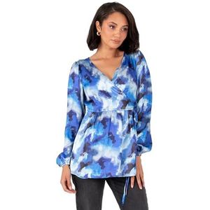Lovedrobe Dames Wrap Top Dames Blouse V-hals Lange Ballon Mouwen Peplum Smart Casual Kantoorkleding Avond Party Gelegenheid, Blauw 46, blauw, 46
