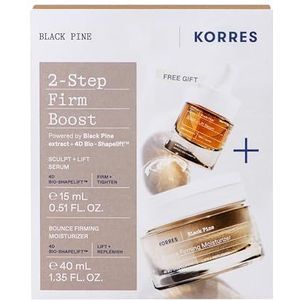 KORRES BLACK PINE Set 2-step Boost voor versteviging, voordeelset voor dames, gezichtscrème 40 ml en serum 15 ml, maakt rijpe huid glad en verstevigt voor de normale gemengde huid. Vegan