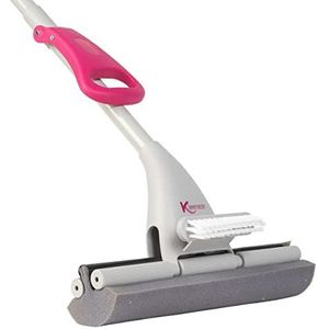 Kleeneze KL087751EU7 Deep Clean 3 in 1 Sponge and Scrub Mop for Kitchen Bathroom, Removable Brush, Polish and Shine, Microfibre Cover, Handheld, Scrubber, Easy Wring, Precise Triple Action Clean, Pink