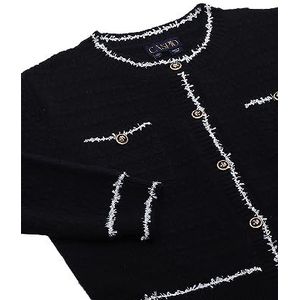 caspio Dames Vintage Button Contrast Gebreide Cardigan Sweater Acryl ZWART WOLLWIT Maat XS/S, zwart, wolwit., XS