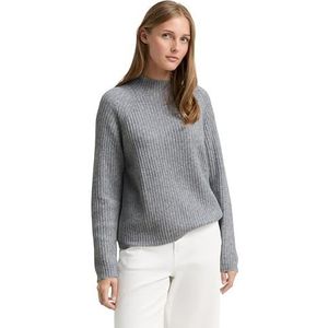 Tom Tailor Denim - Gebreide Trui - Cement Grey Mélange - Met Opstaande Kraag