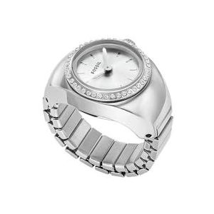 Fossil horloge ring voor dames, Quartz uurwerk met roestvrij stalen horlogebandje, Zilvertint