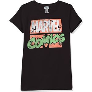 Marvel Little, Big Classic Spooky Logo Girls Short Sleeve Tee Shirt, Black, X-Large, Schwarz, XL