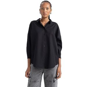 DeFacto Oversized shirt voor dames, lange mouwen, comfortabele tops voor dames, casual shirt met lange mouwen, zwart, XS