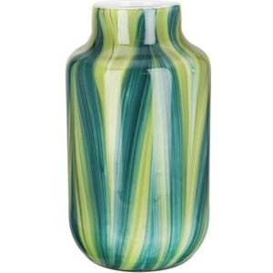 GILDE Glazen art deco grote vaas glazen vaas - bloemenvaas - cadeau voor vrouwen verjaardagscadeau - kleur: groen wit hoogte 30 cm