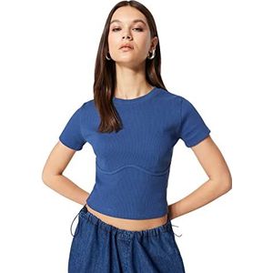 Trendyol Vrouwen Getailleerde Bodycon Crew Neck Gebreide Blouse, Indigo, XL