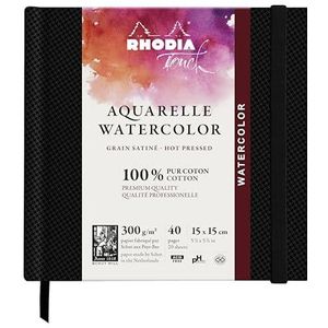 RHODIA 116160C Aquarelboek, 300 g/m², 100% katoen, gesatineerd, 15 x 15 cm, 40 pagina's, hardcover, Watercolor Book Rhodia Touch