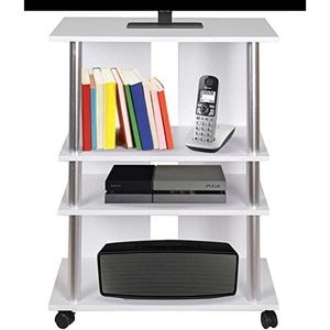 Bakaji TV-kast van MDF-hout met 3 planken voor consoles, dvd-videospelletjes en 4 wielen, voor tv, modern design, afmetingen 60 x 45 x 80,5 cm, armhouder (wit)
