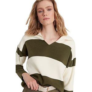 Trendyol Dames Regular Basic Shirt Kraag Knitwear Sweater, Kaki, M